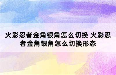 火影忍者金角银角怎么切换 火影忍者金角银角怎么切换形态